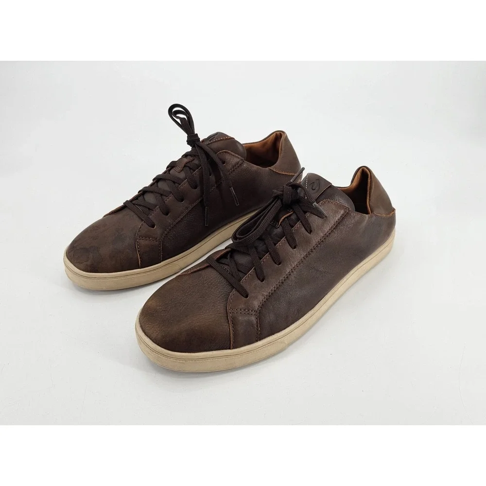Olukai Kahu Pahaha‎ Men's Size 11 M Shoes Brown Leather Casual Comfort Sneakers